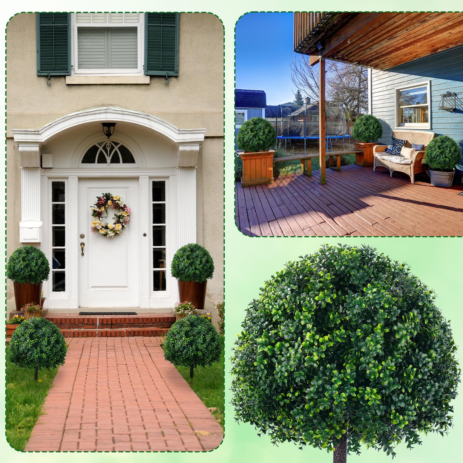 27.6″ Artificial Topiary Boxwood Tree, Faux Boxwood Topiary Spheres with Spik…