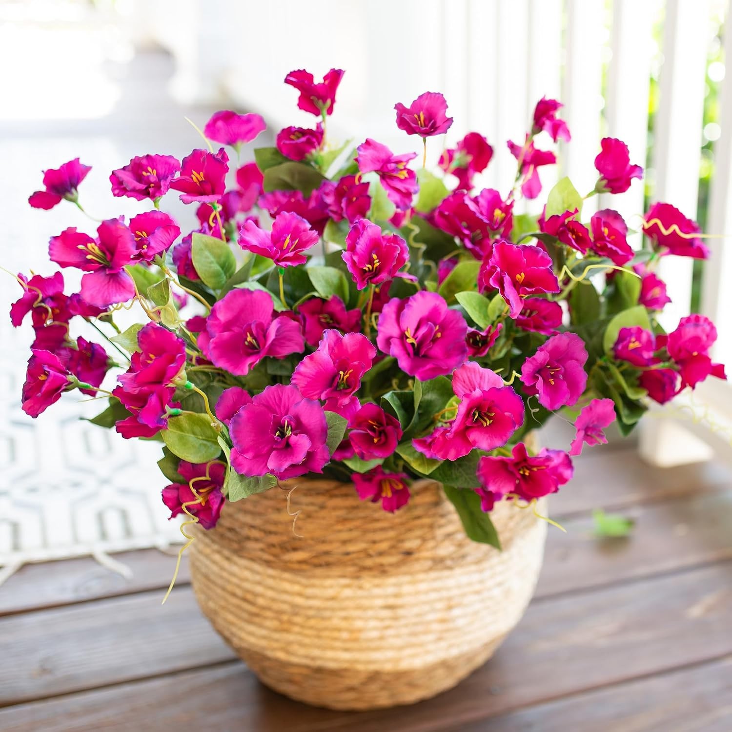 6 Bundles Faux Silk Hibiscus Flowers, UV Resistant Outdoor Fuchsia