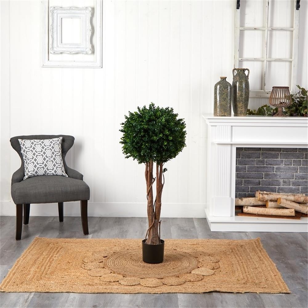 Pemberly Row 46″ Boxwood Artificial Topiary Tree UV Resistant in Green/Black