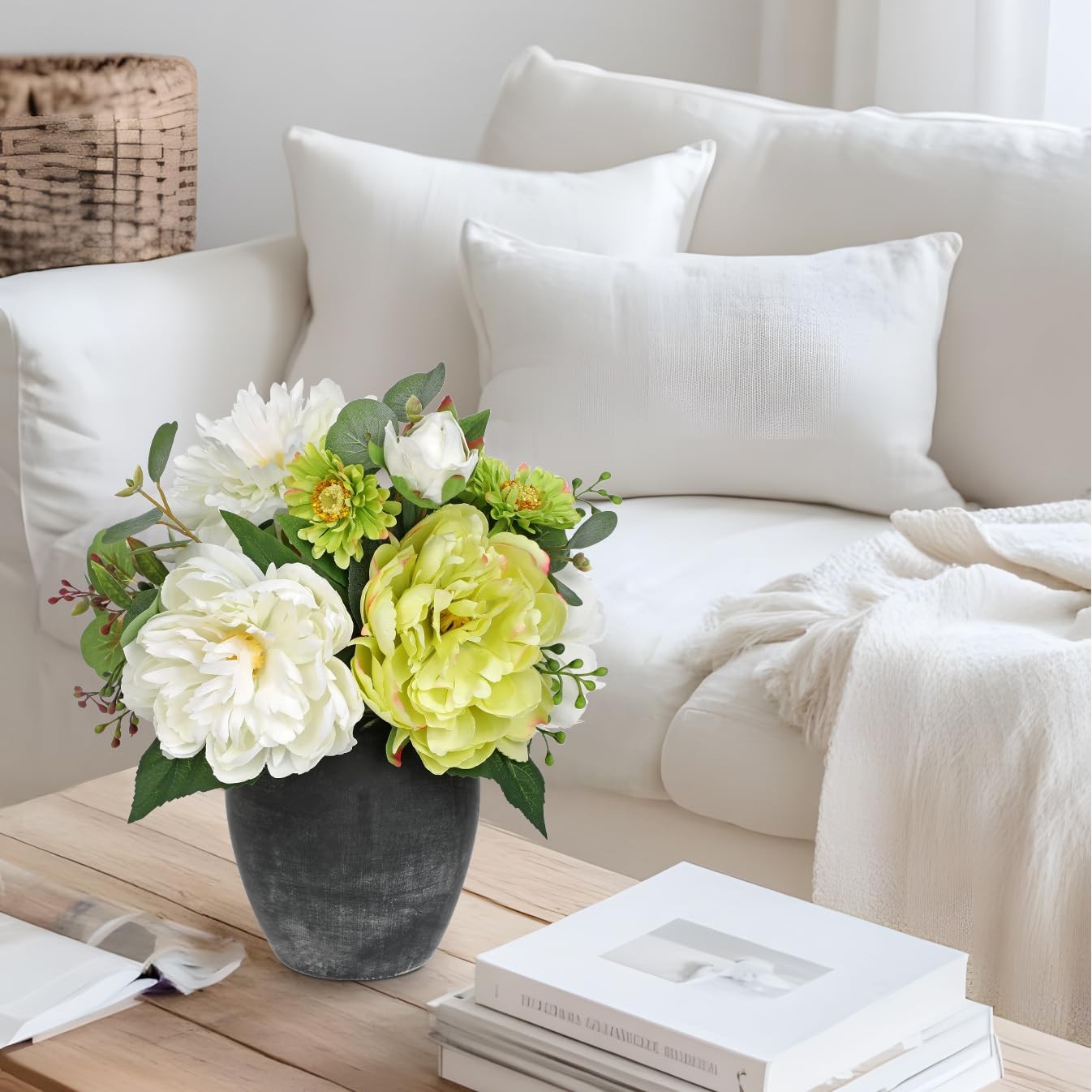 Fake Flowers In Vase White Silk Arrangement Spring Table Centerpiece