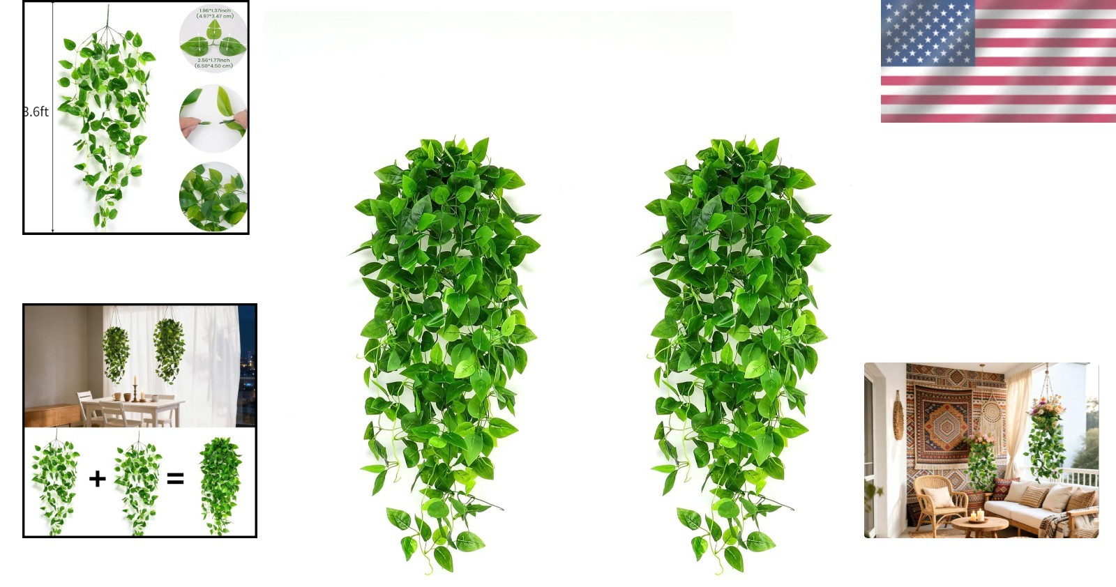 Durable Hanging Ivy Plants – 2 Pack Faux Greenery for Effortless Home Elegance