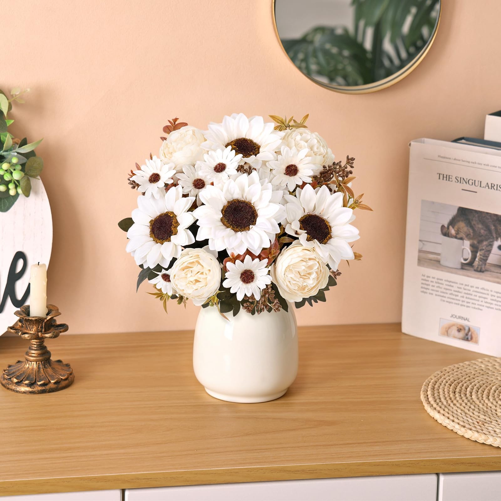 Sunflowers Artificial Flowers with Peonies 2Pcs Fake Sunflowers Summer Artifi…