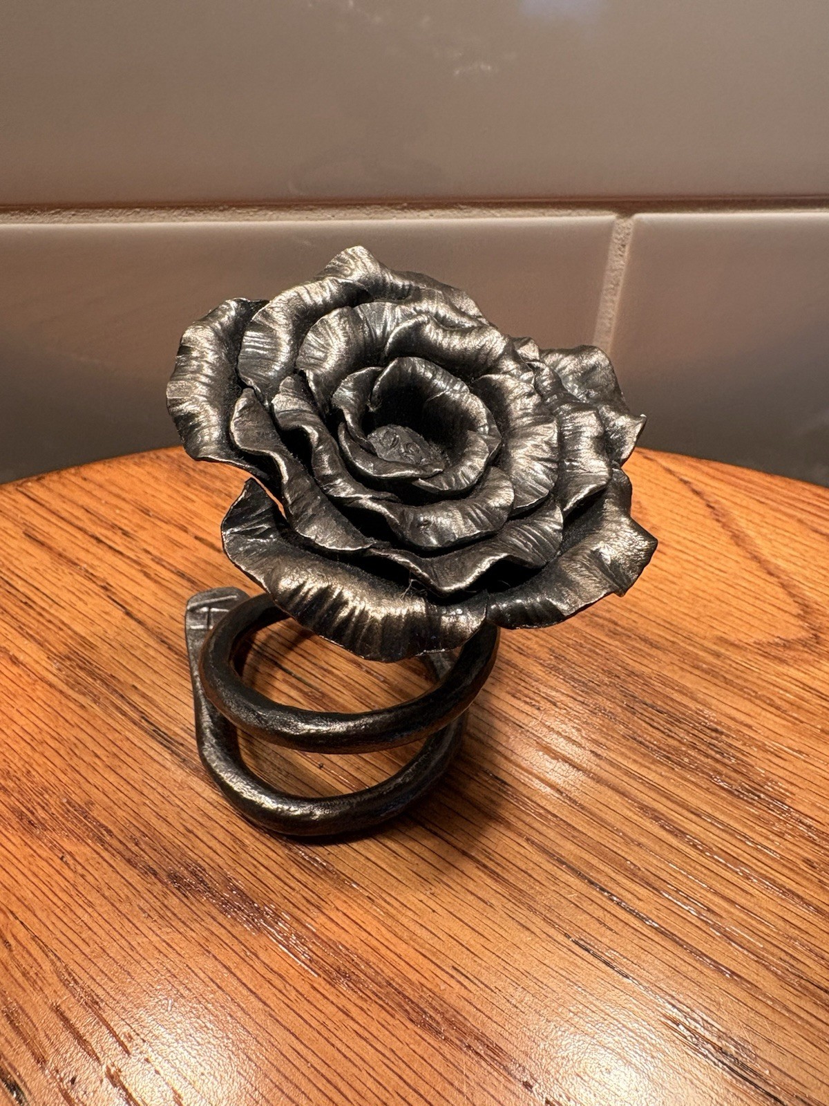 Hand Forged Welded Metal Rose Sculpture Steel Flower Self Standing Signed