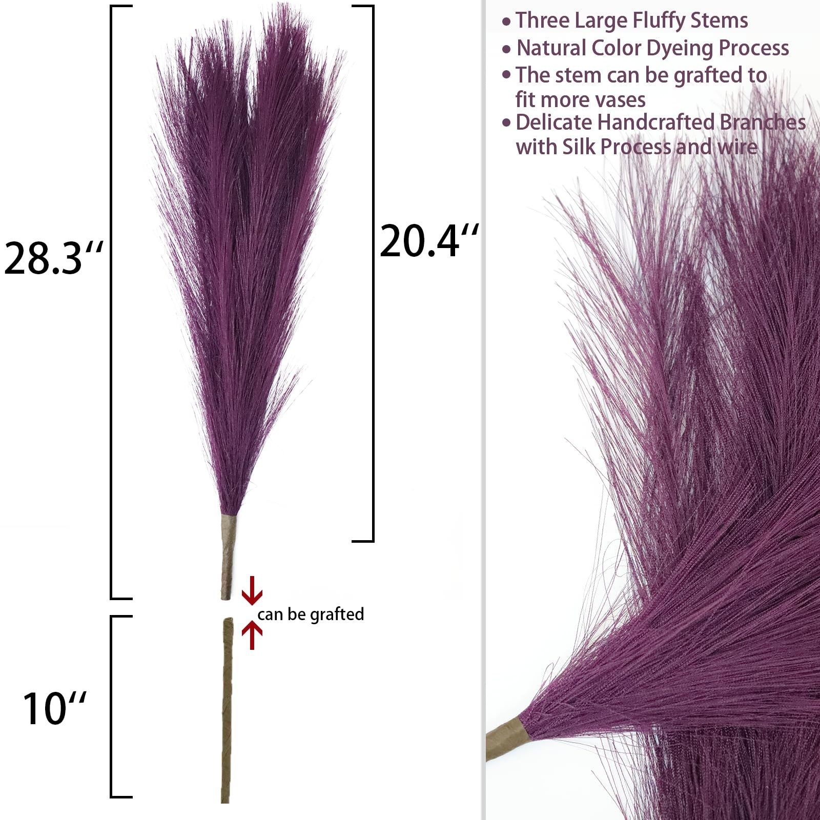 Purple Pampas Grass Decor Tall-Faux PampasGrass Small 30″-5 Stems Dried Pampa…