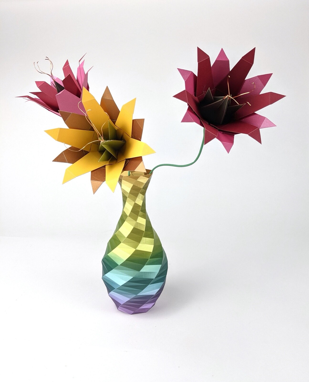 Contemporary Origami Lilies in 3D Vase. Unique paper flowers!