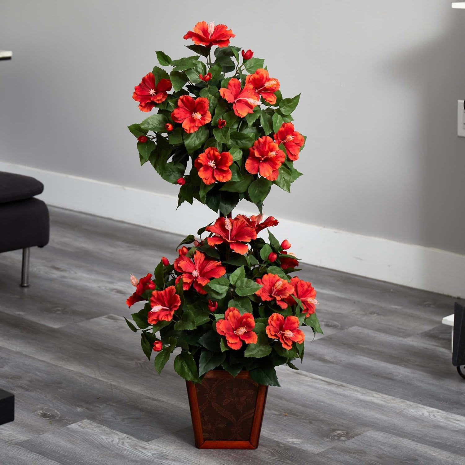Stunning 39″ Hibiscus Topiary – Lifelike Indoor/Outdoor Decor Plant