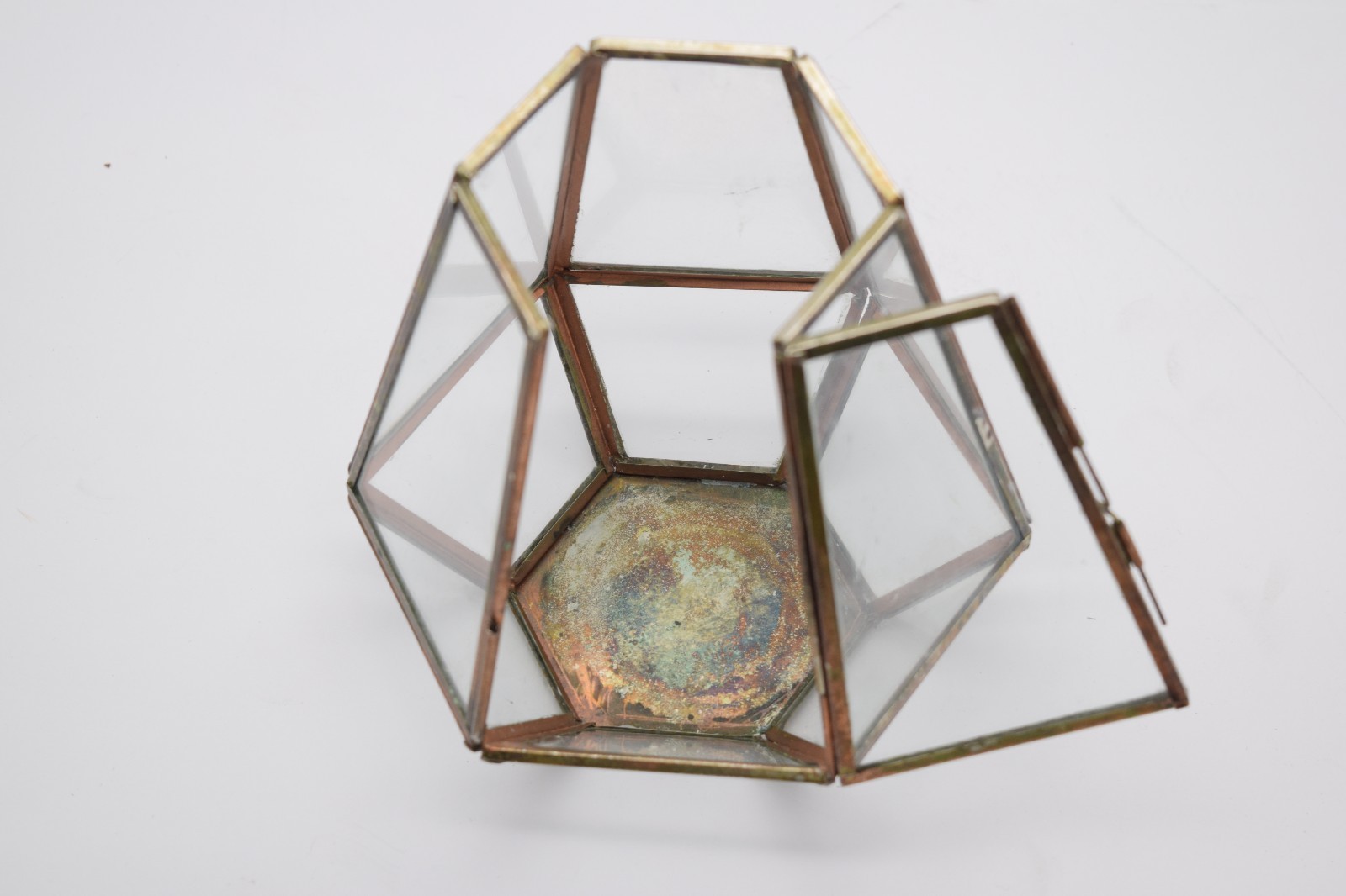 Anthropologie Glass Hexagon Terrarium Brass Planter Candle Holder Geometric