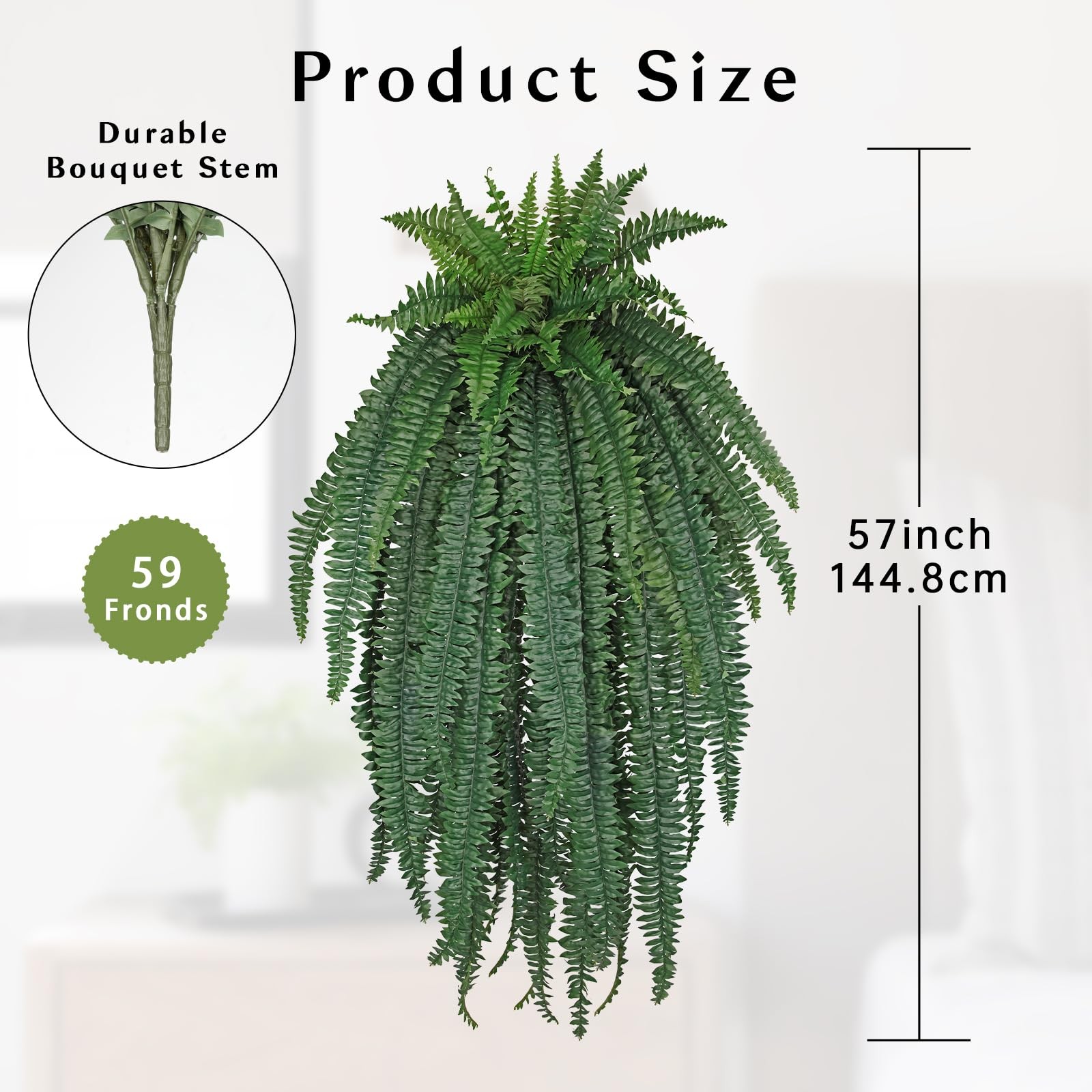 GnFlus Artificial Boston Fern 57 Inch Faux Fern with 59 Fronds, Realistic Fer…