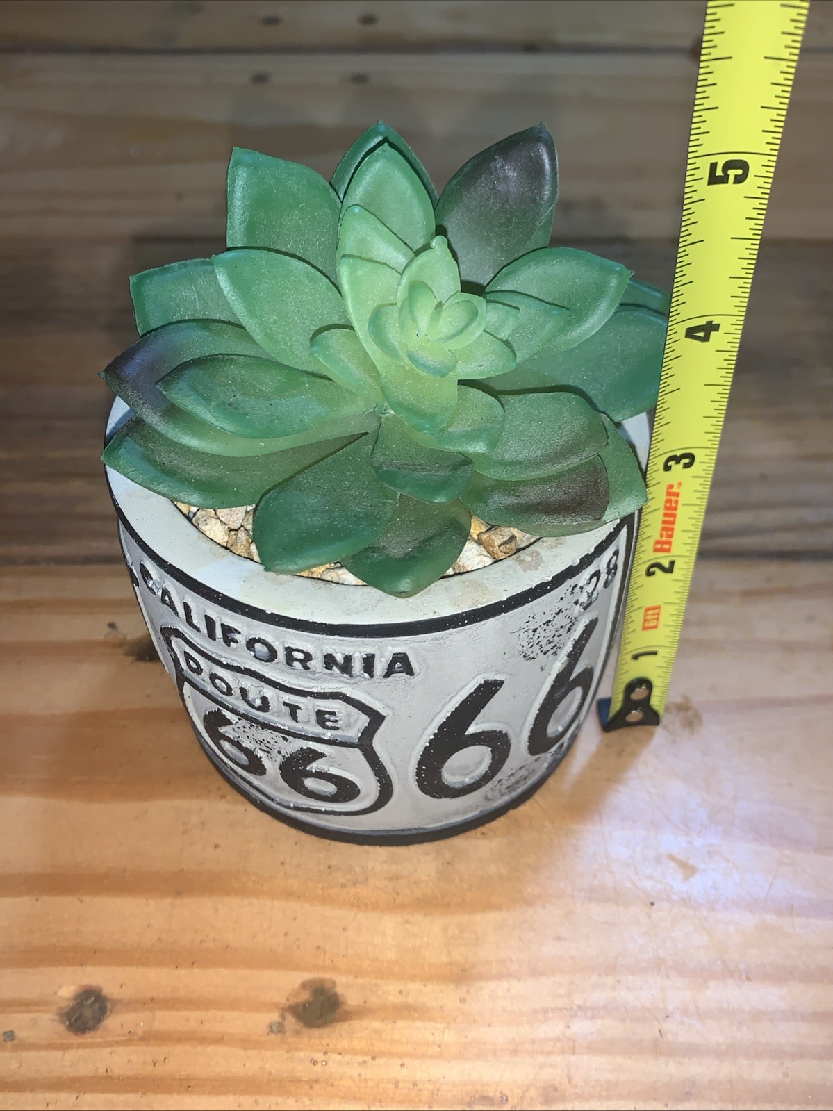 California Route 66 succulent potted artifical plants License plate design IVORY