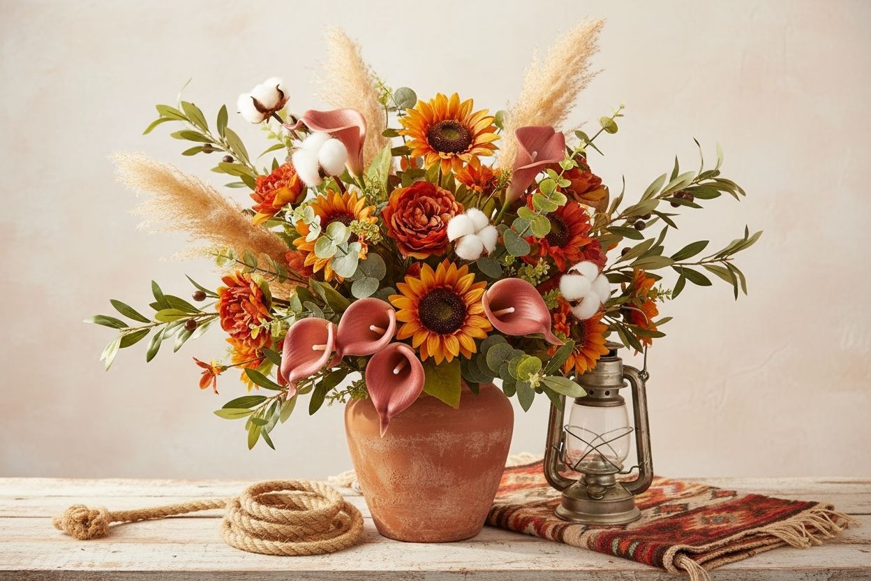 Terracotta Artificial Calla Lily Stems Set of 5 13 Inch Faux Flowers for Rustic