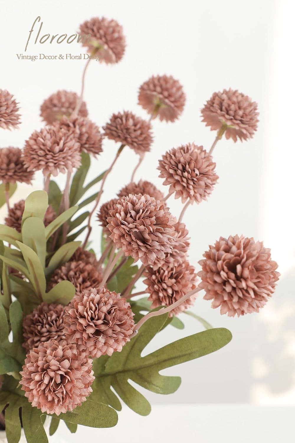 Floroom 5Pcs Dusty Rose Faux Silk Mums Artificial Flowers, Bulk Fake Small Mini