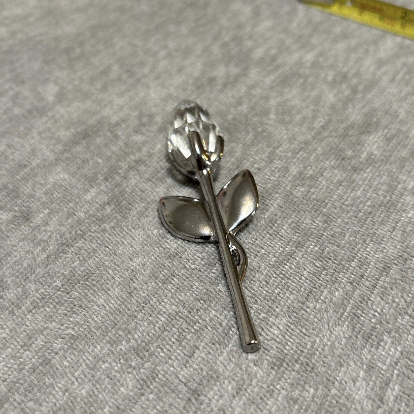 Artificial Crystal like Rose Flower Silver Colored Leaves Romantic Paperweight
