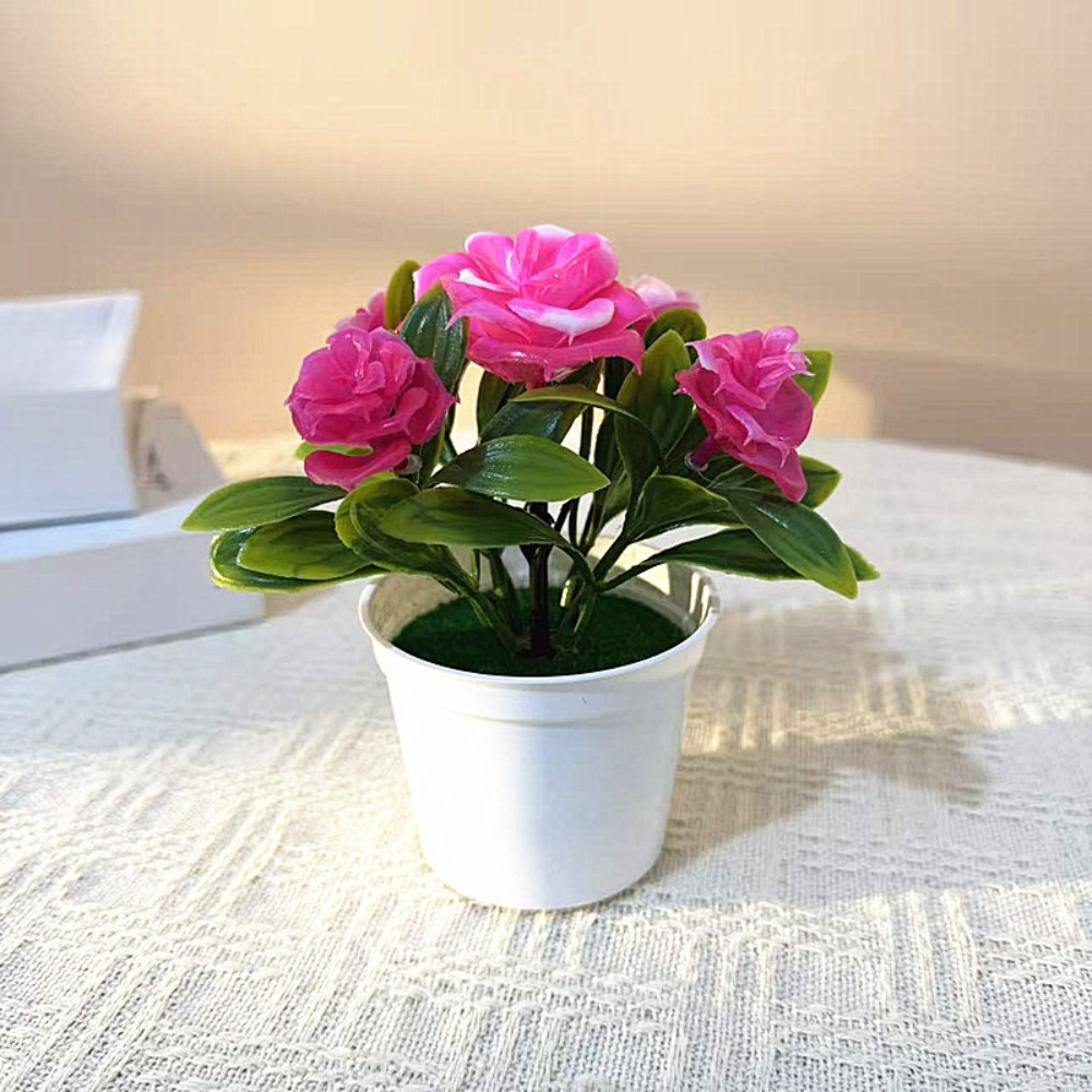 Indoor Artificial Rose Bonsai in Pot for Contemporary Home Office Table Decor