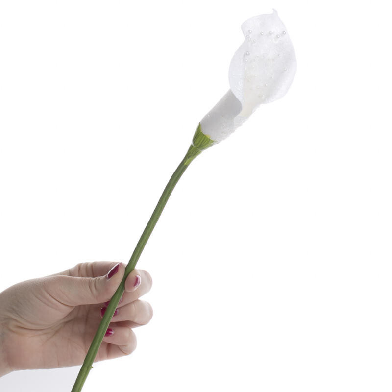 Set of 6 Artificial White Iridescent Beaded 26-1/2″ Calla Lily Stems