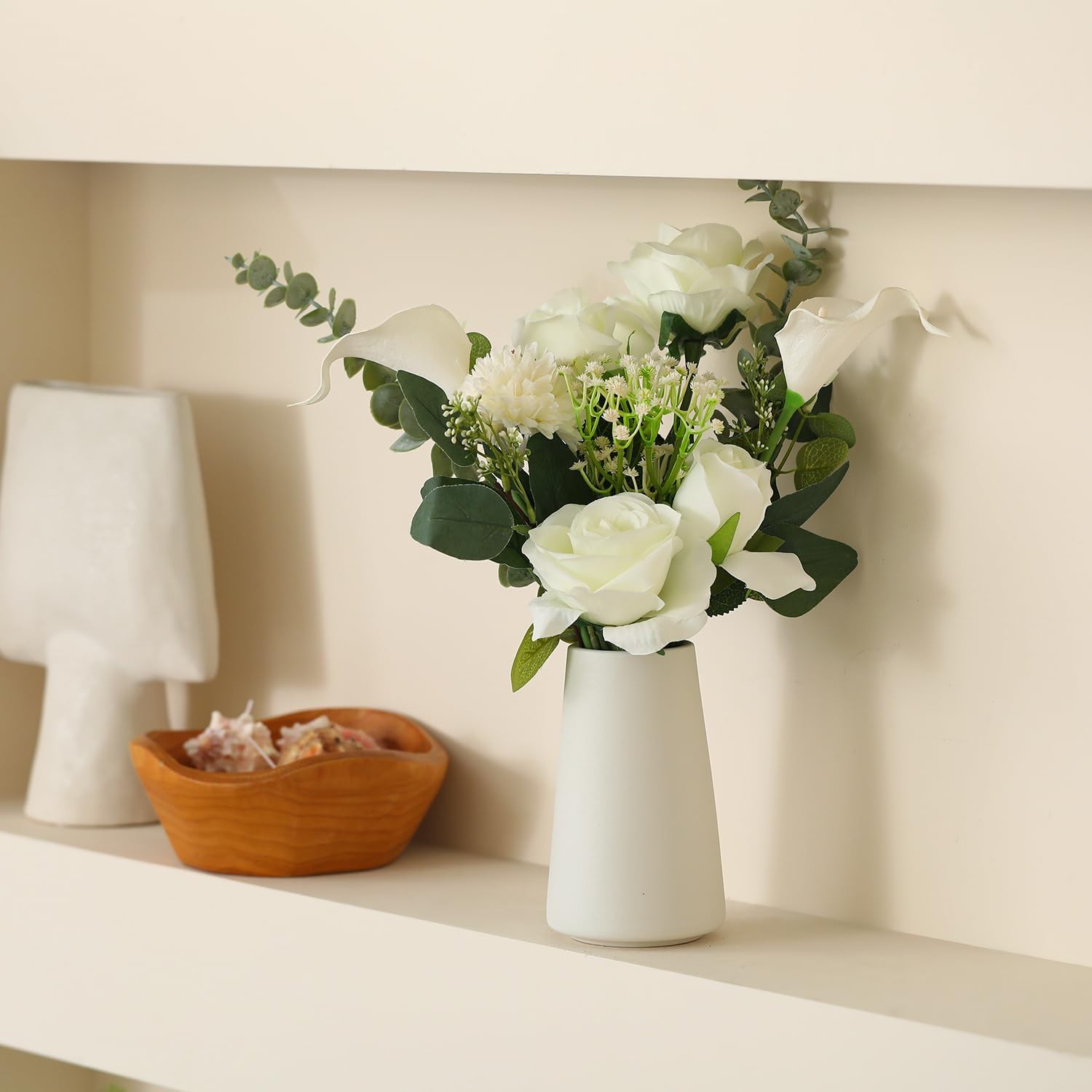 Fake Flowers with Ceramic Vase, Artificial Silk Roses in a Vase, Faux Flowers…