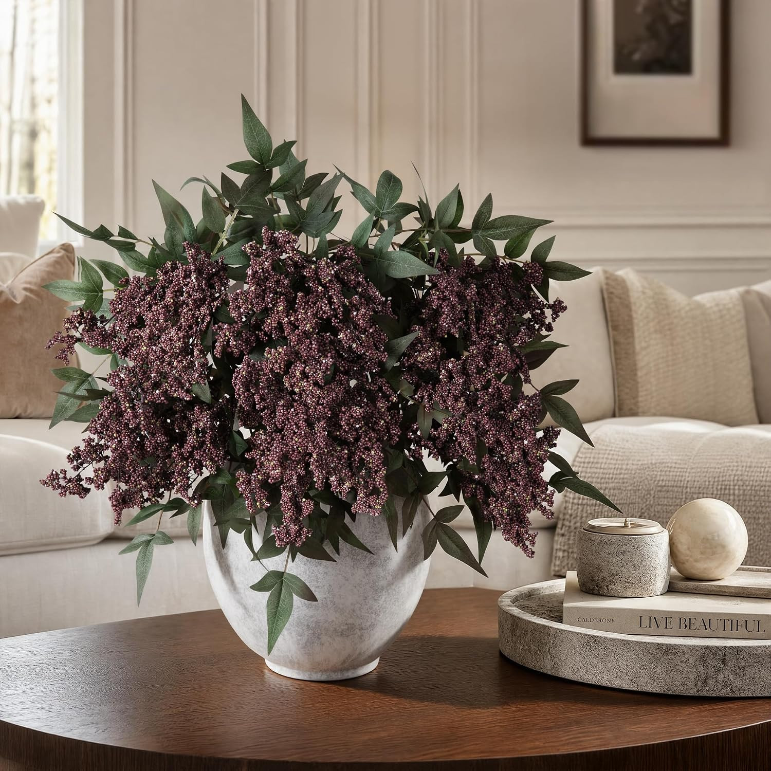35″ Faux Berry Stems – 3 Pcs Dusty Plum for Home Decor & Weddings
