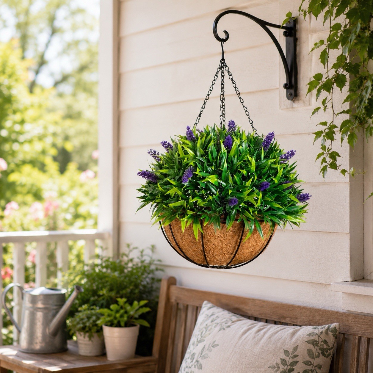 18″ UV Resistant Artificial Lavender Hanging Basket Indoor/Outdoor
