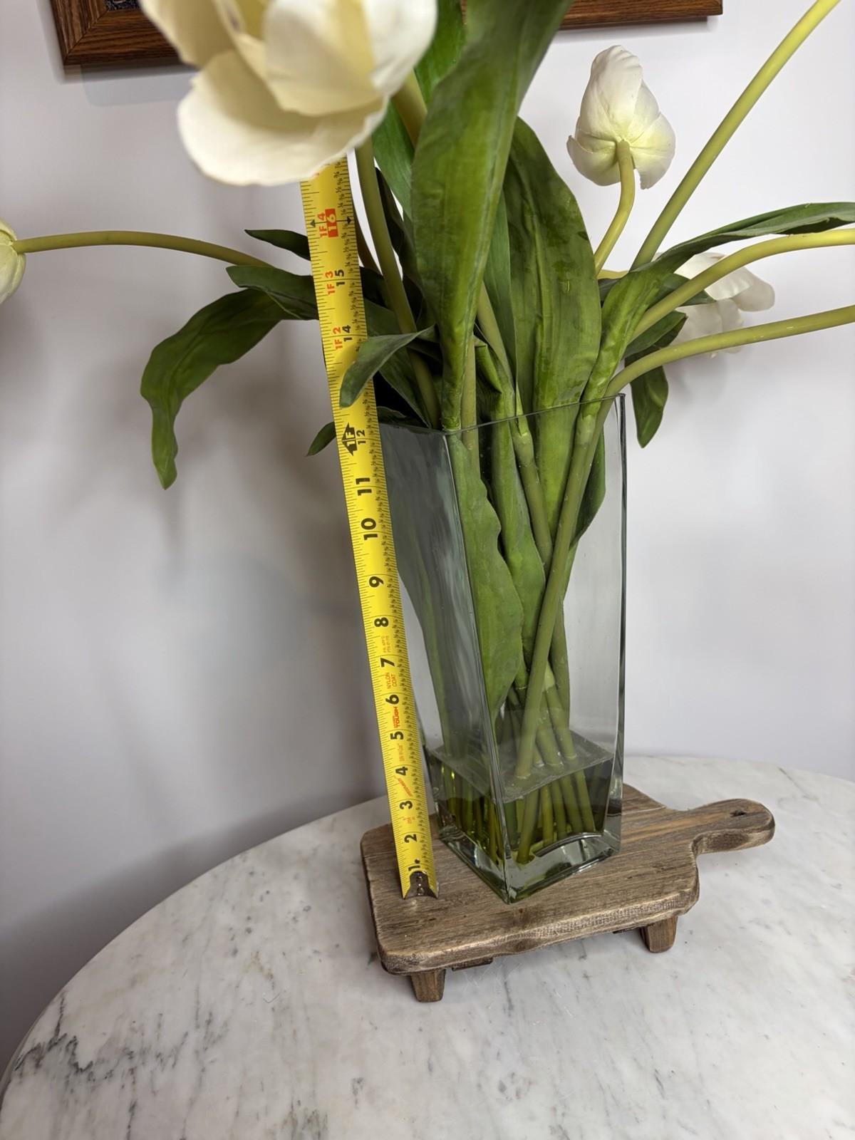Artificial White Tulip Arrangement in Tall Glass Vase Faux Flower Centerpiece