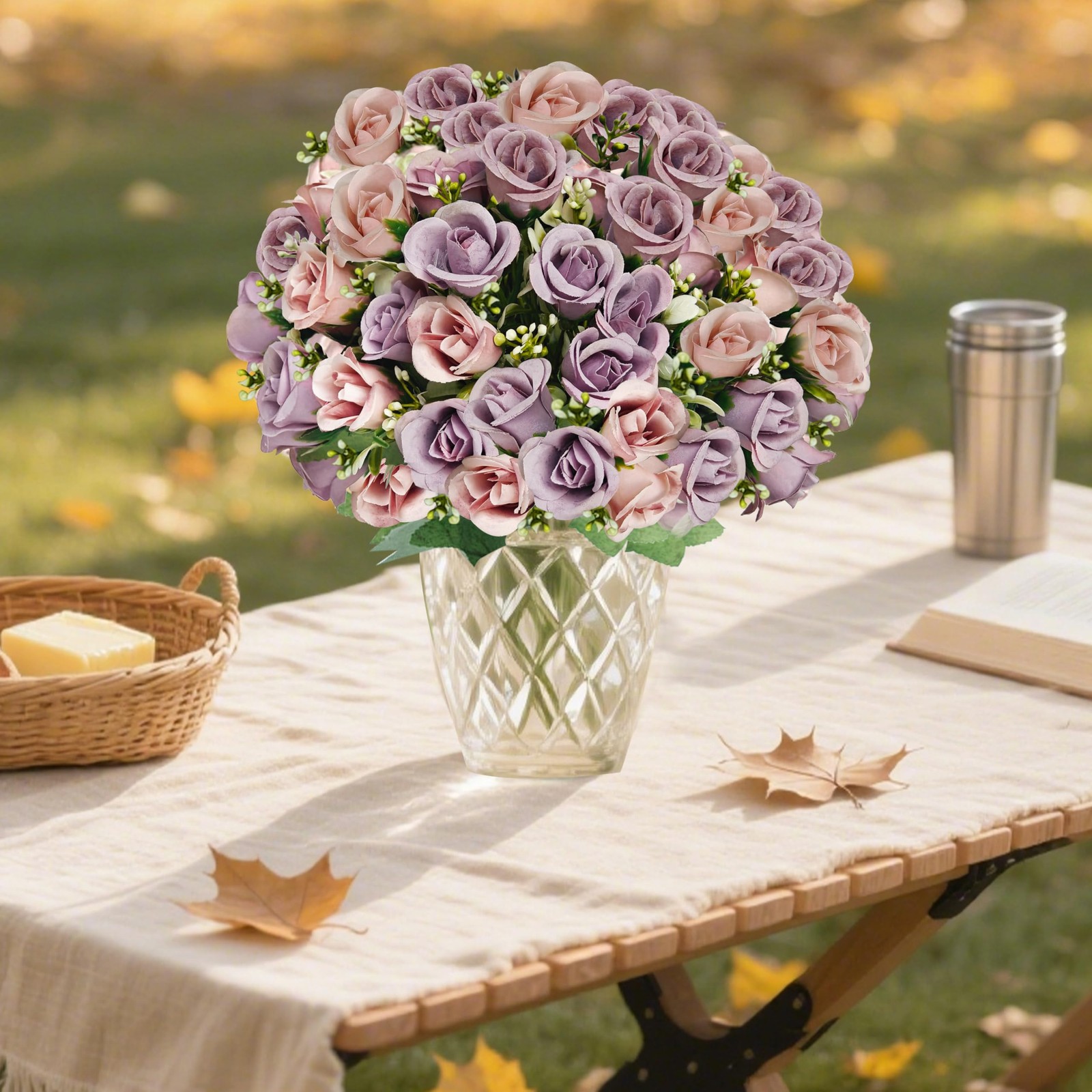 6 Stems Roses Artificial Flowers,Roses Bouquet with Leaf,Fake Flowers for Wed…