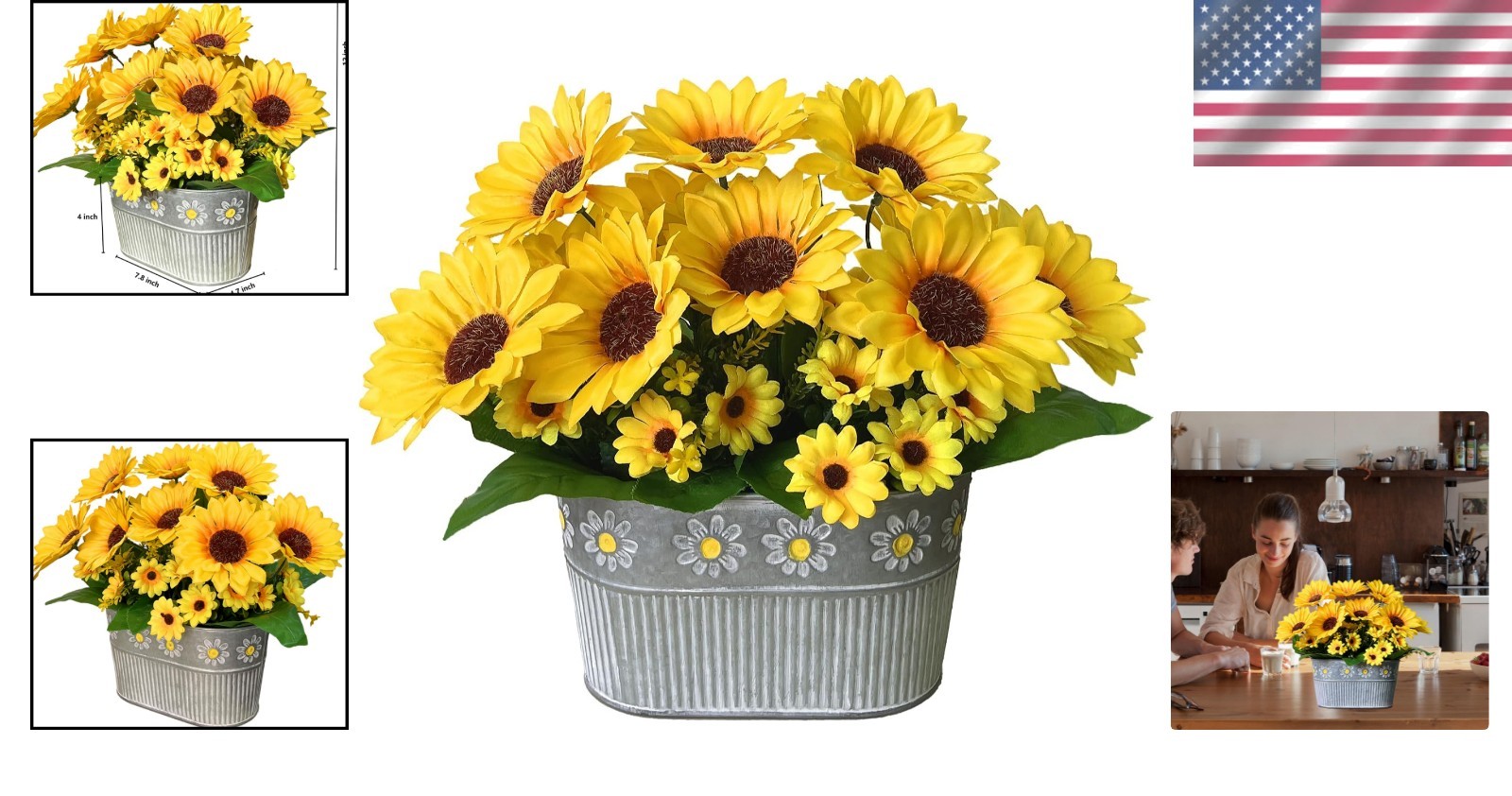 Artificial Sunflowers in Pot Faux Silk Flowers Floral Centerpiece Decor