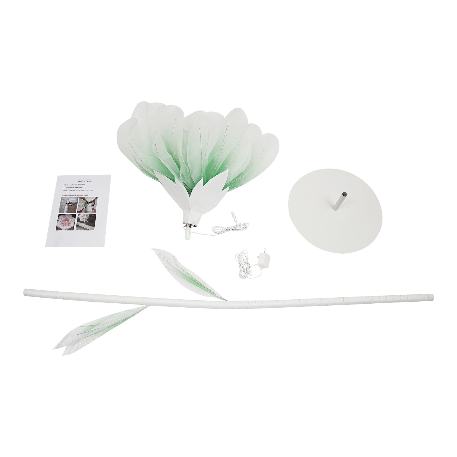 Auto-Open Artificial Flower with LED Light Green Floral Decor For Wedding Party