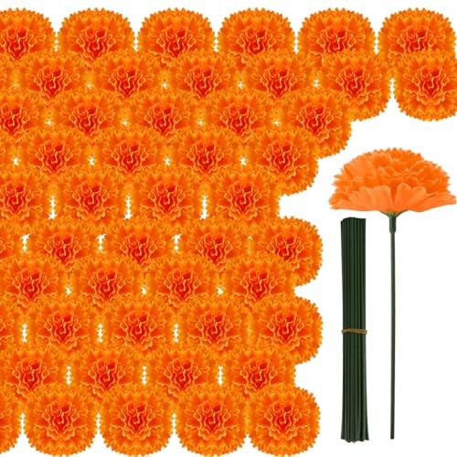 Pcs Marigold Flower Heads Bulk, Silk Marigold Heads Artificial 100 Orange