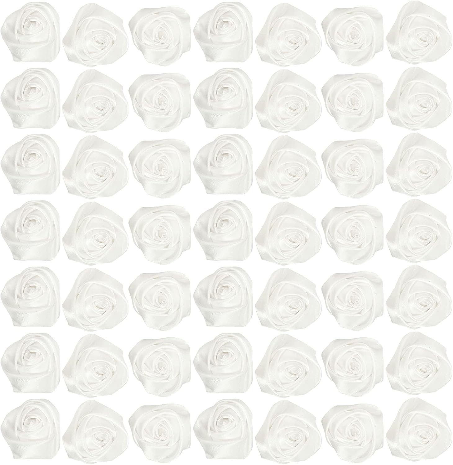 50Pcs Satin Ribbon Rose 4D Handmade Fabric Flowers 1.4″ for DIY Wedding Bouquet