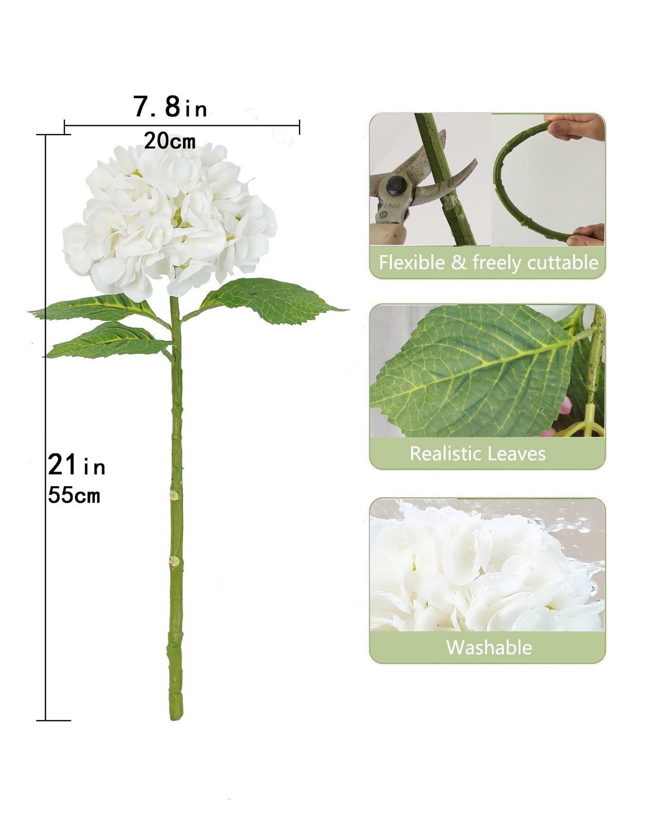 21in Hydrangea Artificial Flowers 3Pcs: Real Touch Latex Lifelike Large Hydra…