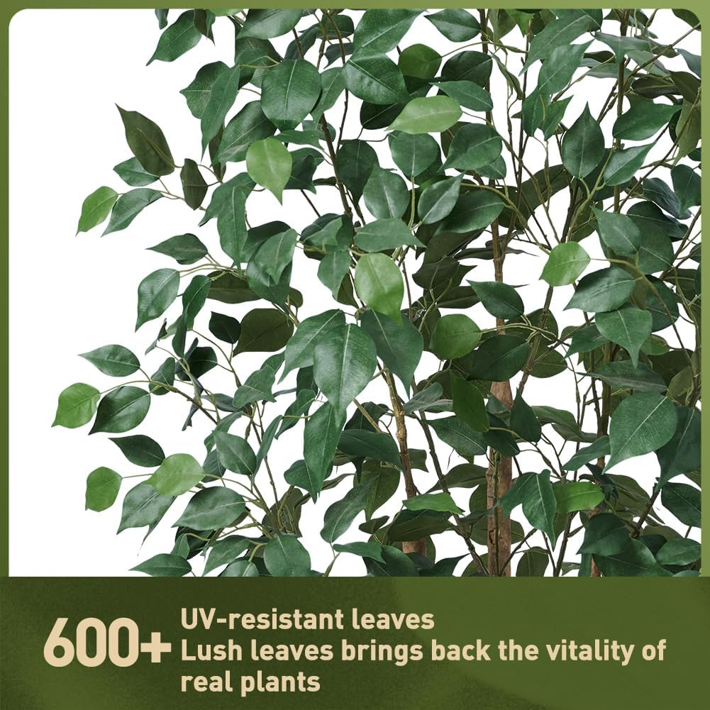 5Ft Artificial Ficus Tree,Tall Faux Tree with Pebbles & Planter UV Resistant Pot