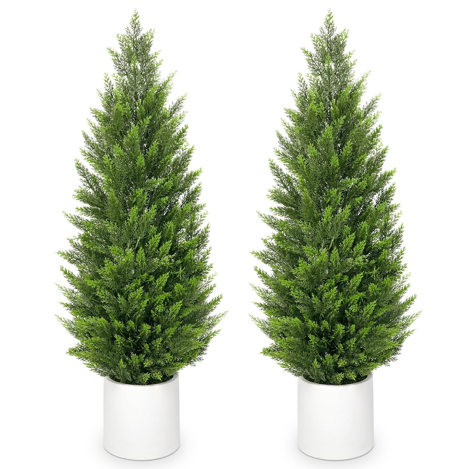 4ft Artificial Cedar Topiary Trees, Set of 2 Realistic Faux Cypress Outdoor P…