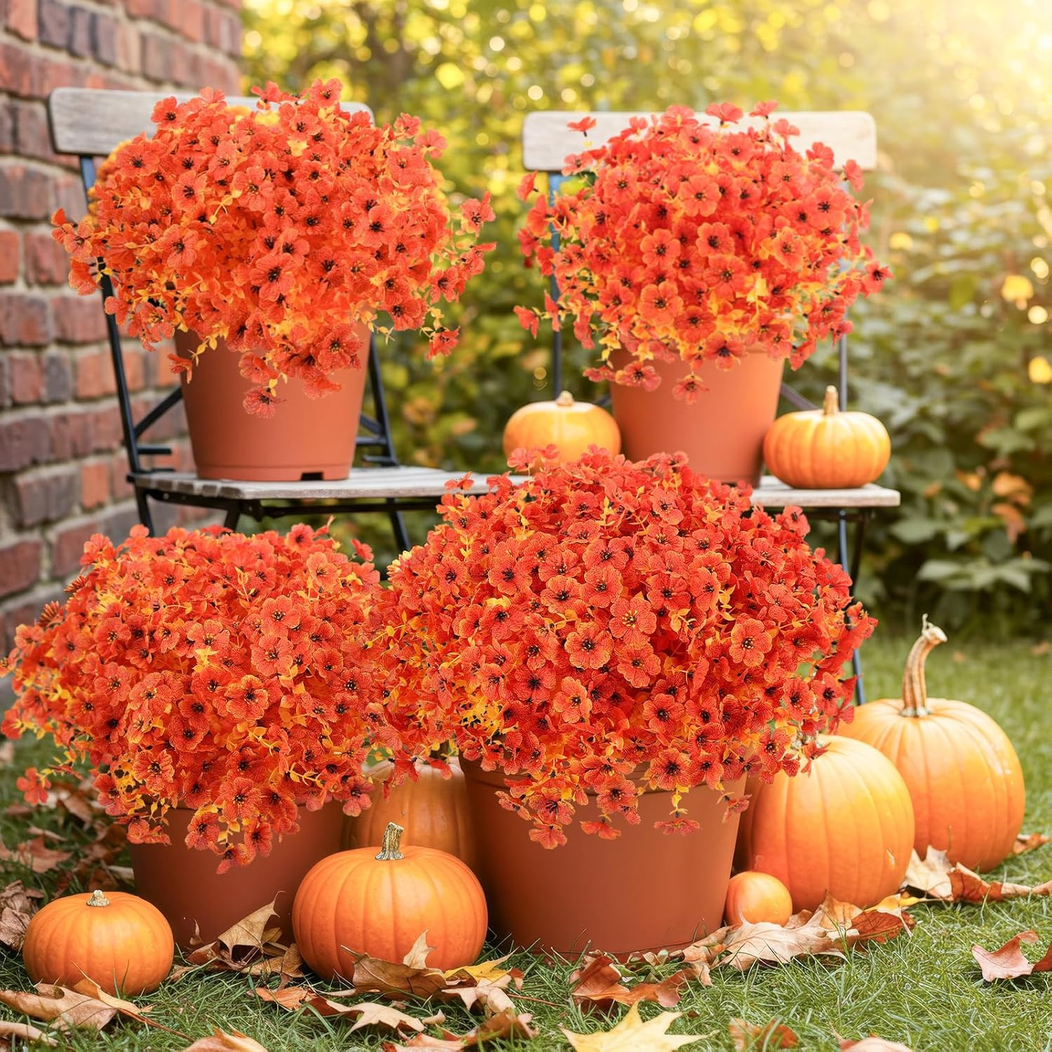 UV Resistant Artificial Fall Mums – 36 Bundles for Outdoor Decor (Orange)