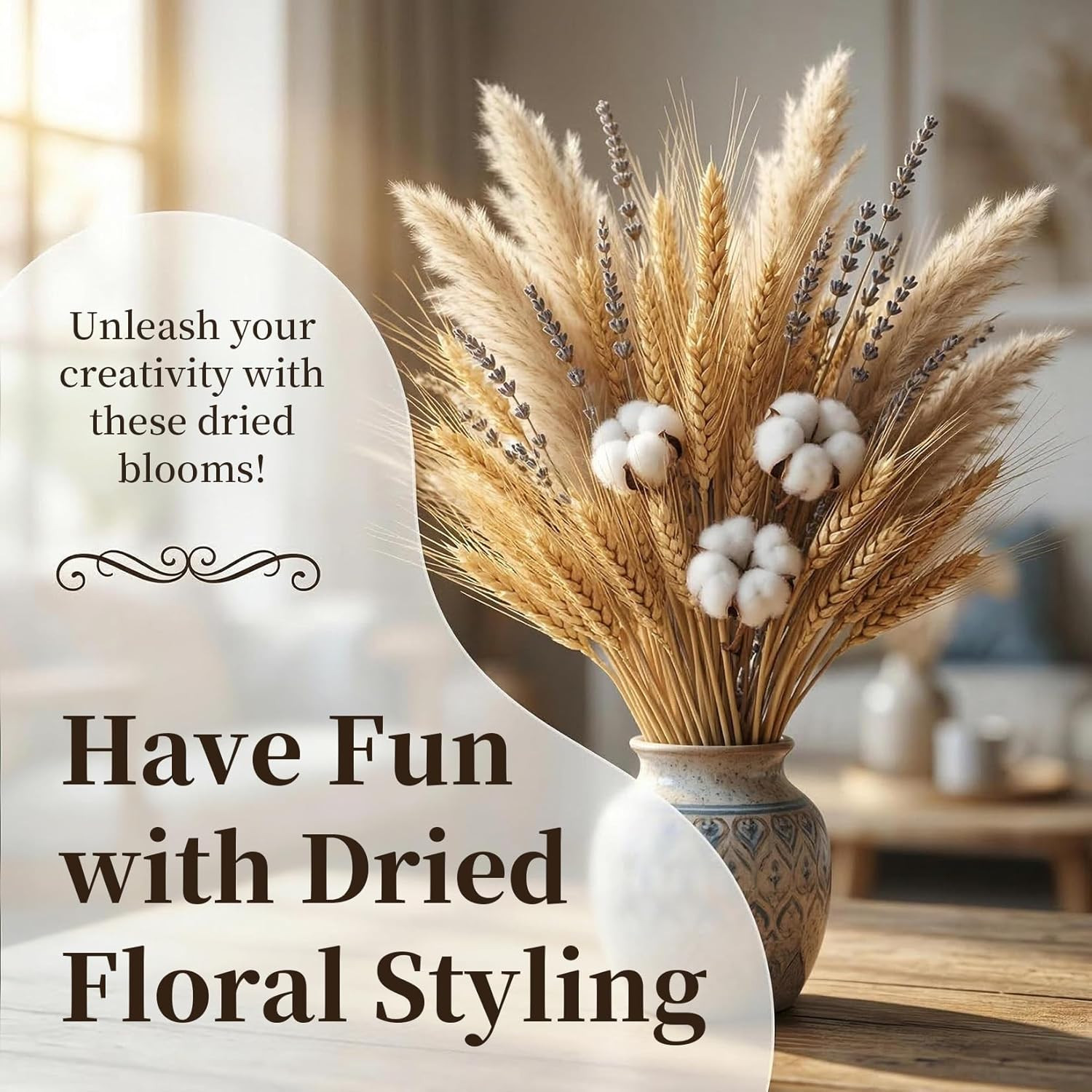 100 Stems Dried Wheat Stalks for Decor – Sheaves Grass Natural Bunch Flowers Hom