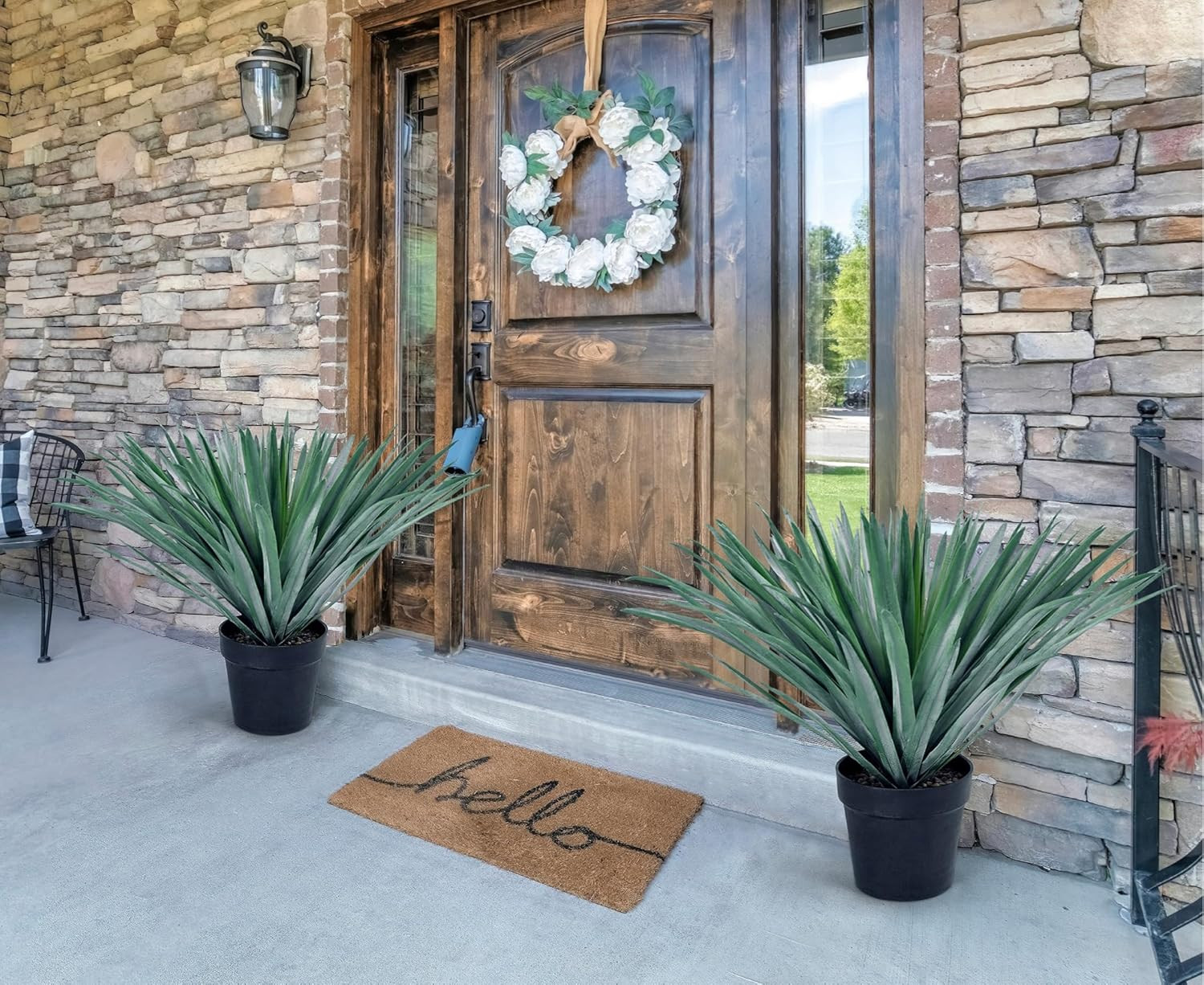 27″ Tall Artificial Agave Plant in Black Pot with Real Stone Pebbles