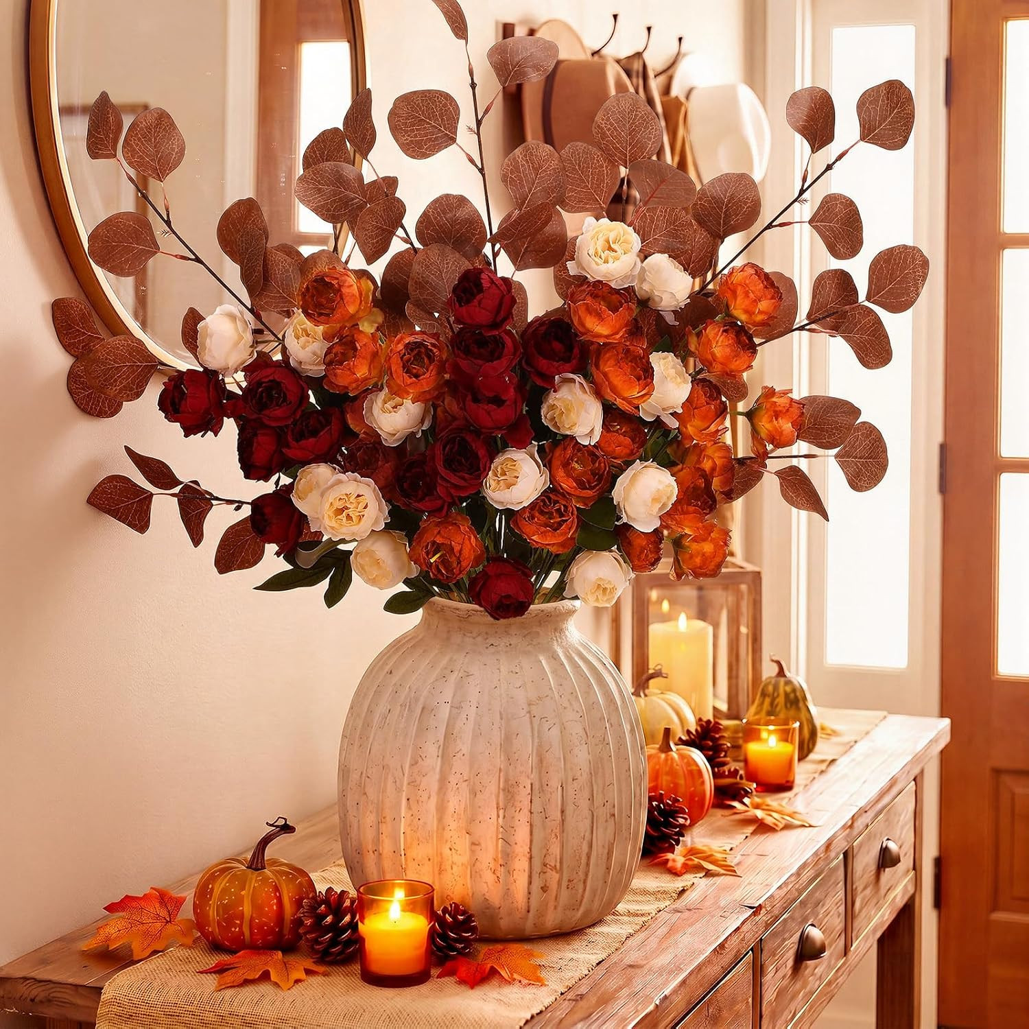 30” Burnt Orange Faux Peonies – 10 Pcs Fall Floral Arrangement for Decor