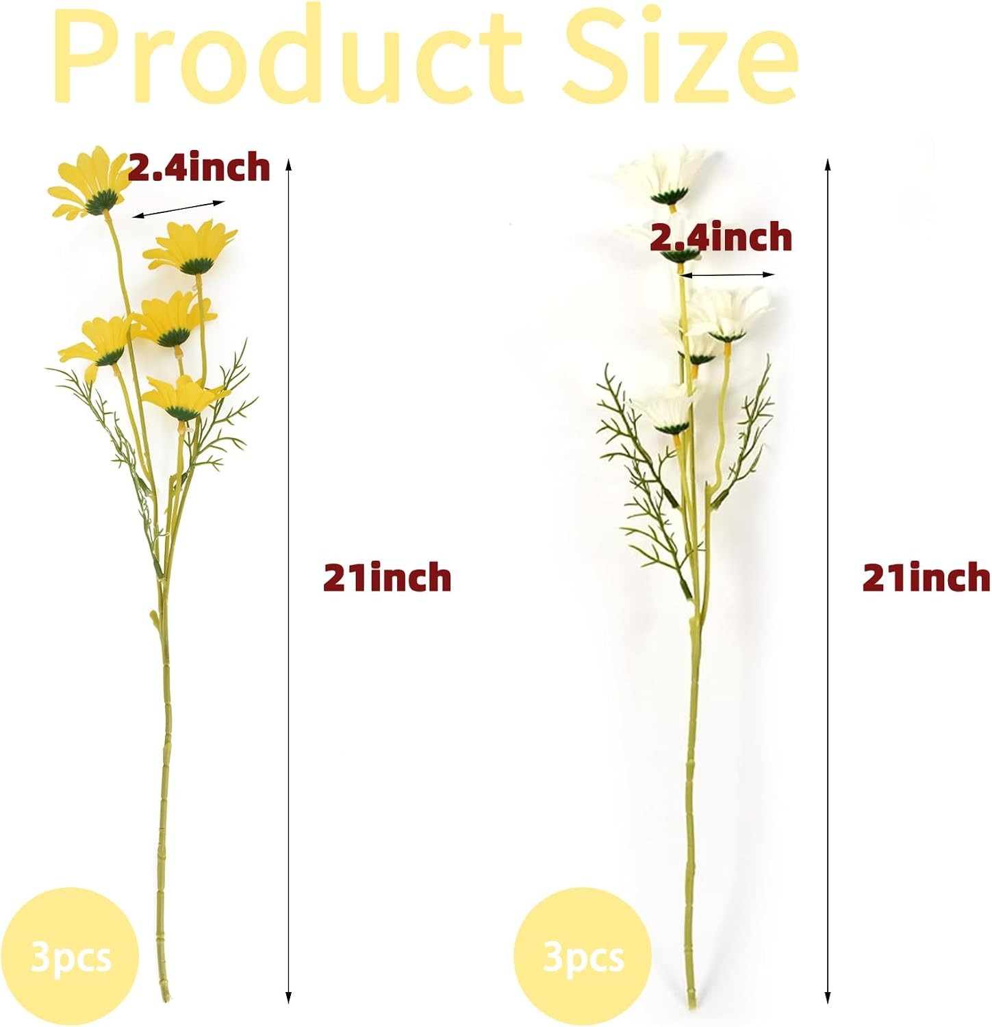 Artificial Daisy Flowers 6 Bundles 21” Faux Silk Daisy Flowers with Stems for