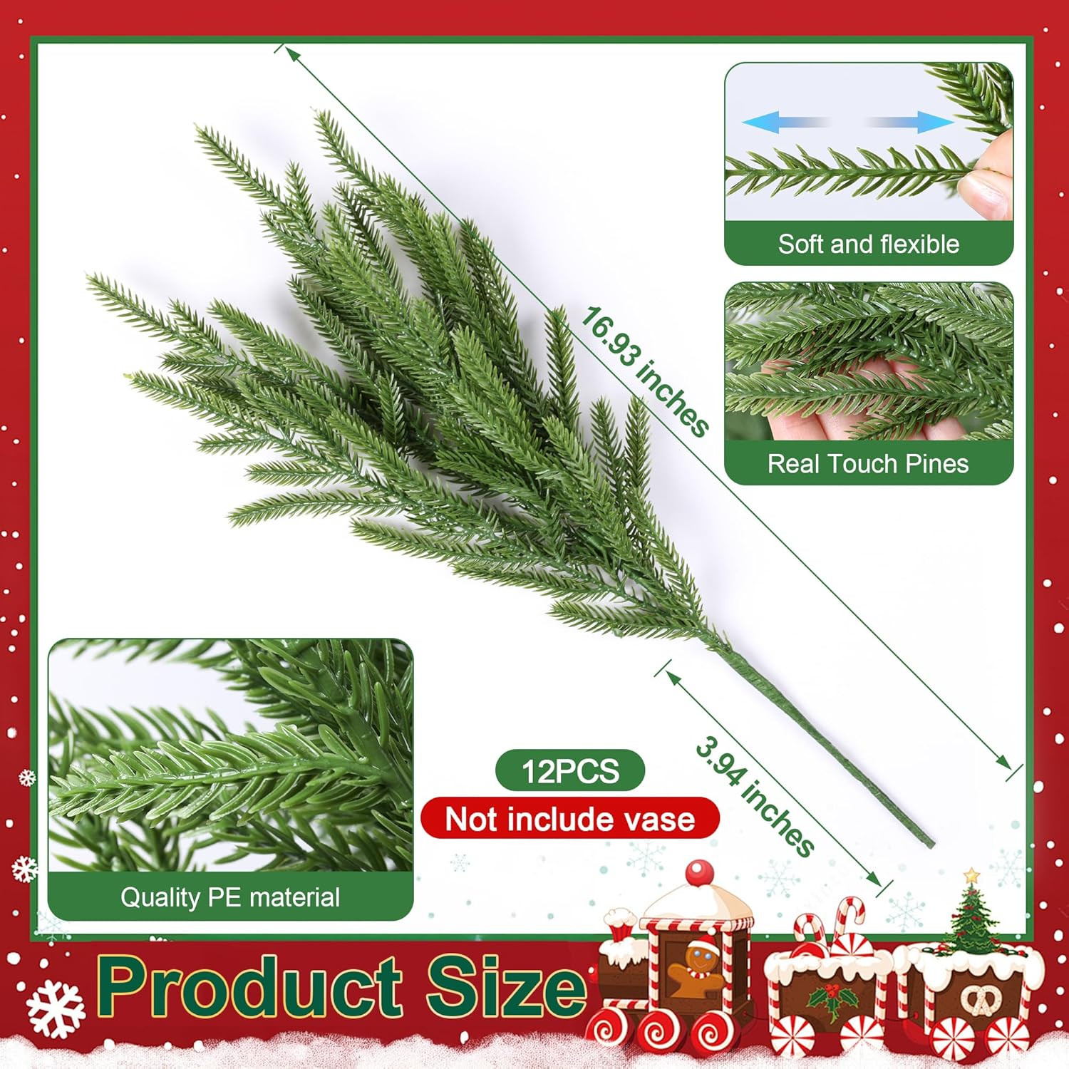 12pc 19″ Christmas Norfolk Pine Stems,Real Touch Faux Cedar Pine w/ 5PC Big Pine