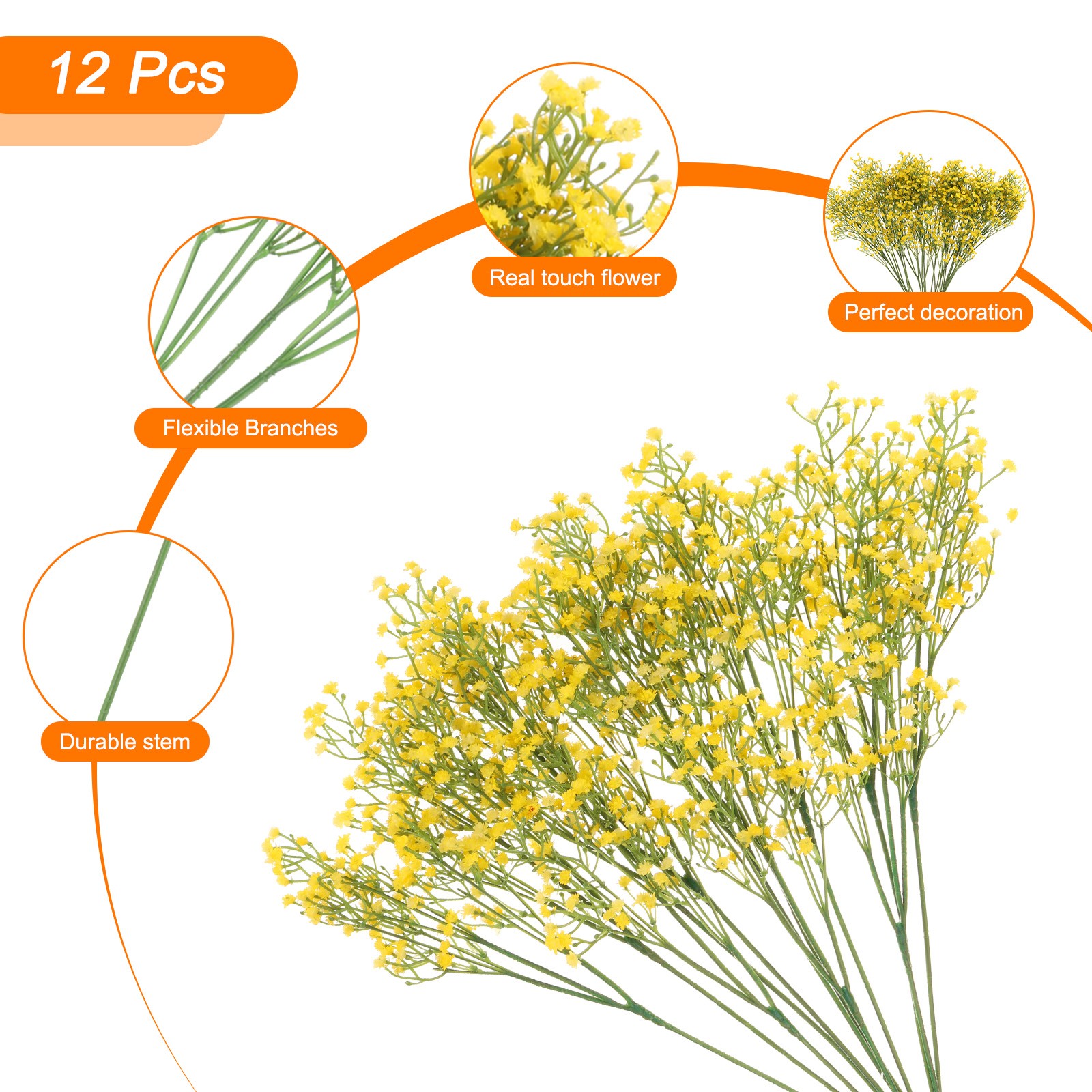 12Pcs Fake Artificial Flowers Bulk PU with Stems Yellow