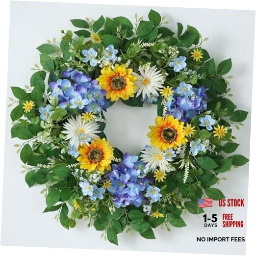 26″ Large Artificial Flower Wreath for Front Door Outside – Spring Summer