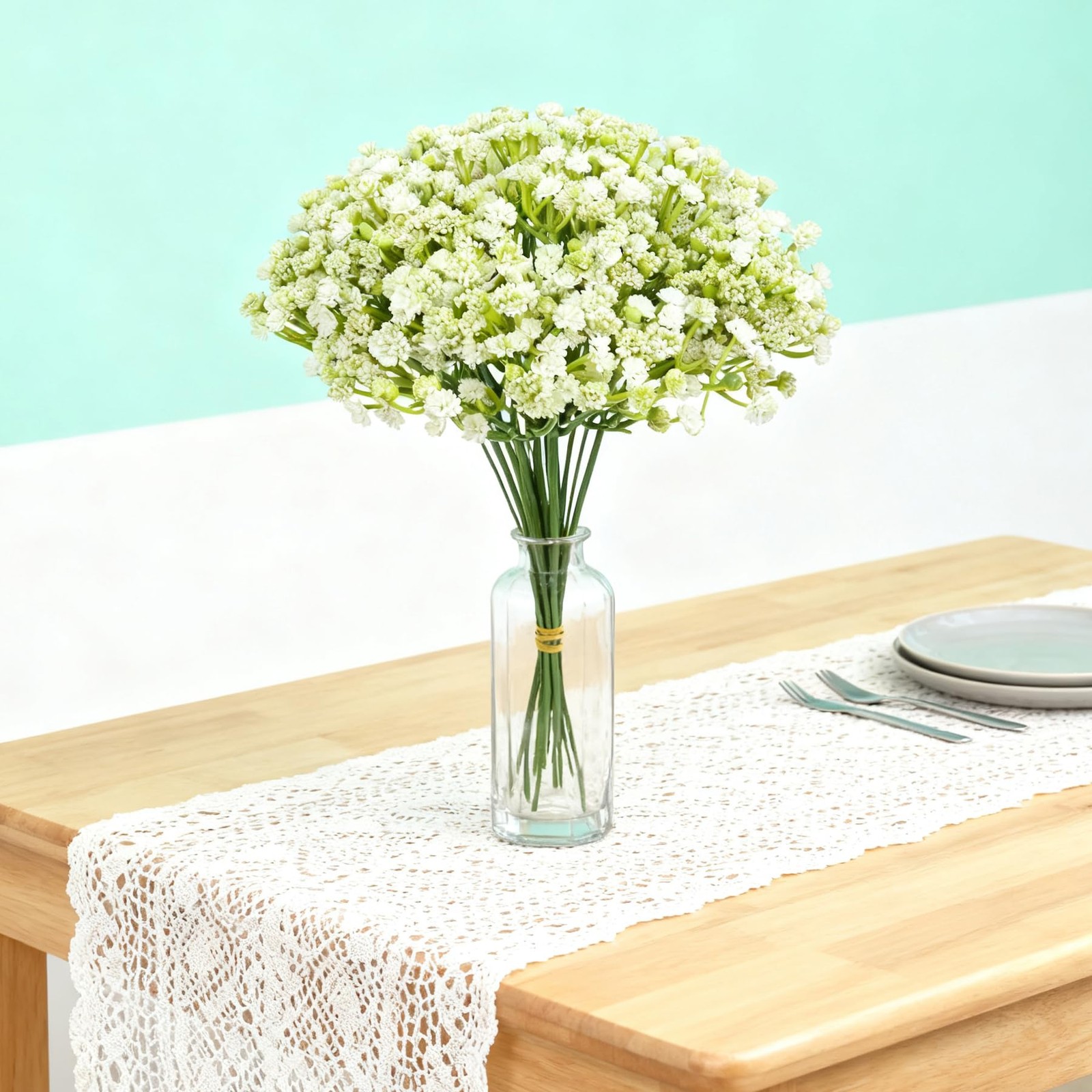 30 Pcs White Babys Breath Artificial Flowers Real Touch Gypsophila Bouquets