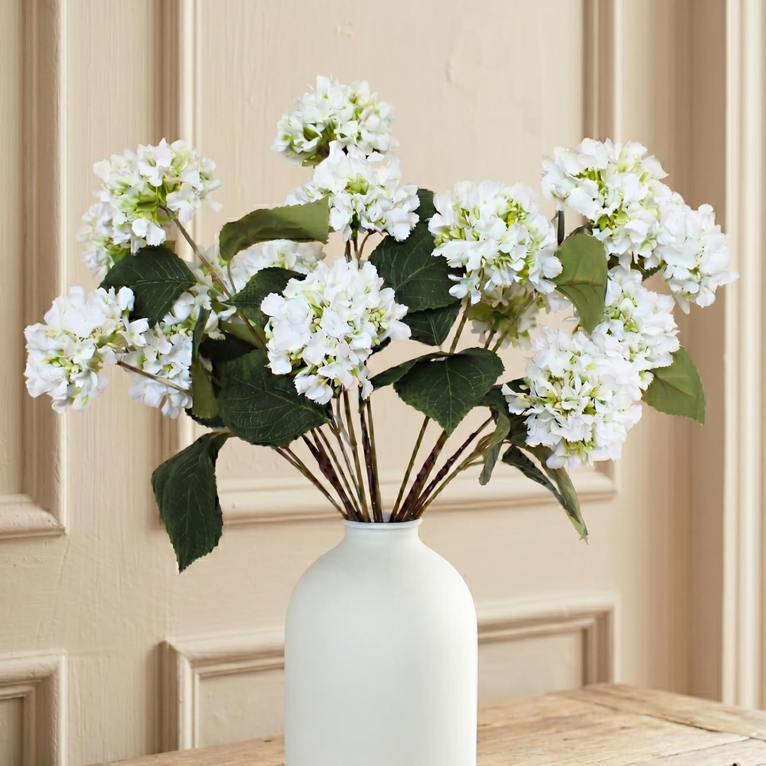 Faux Arrangement – Eucalyptus & White Hydrangea Flowers, Large Artificial Floral
