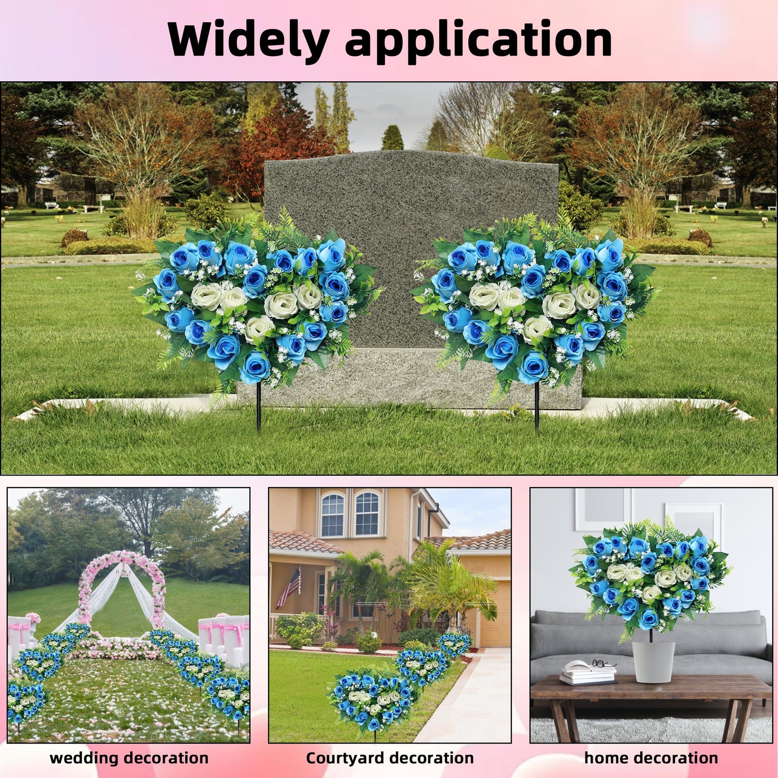 Lodou 2 Sets Artificial Cemetery Flowers, Grave Memorial Flowers with Ground …