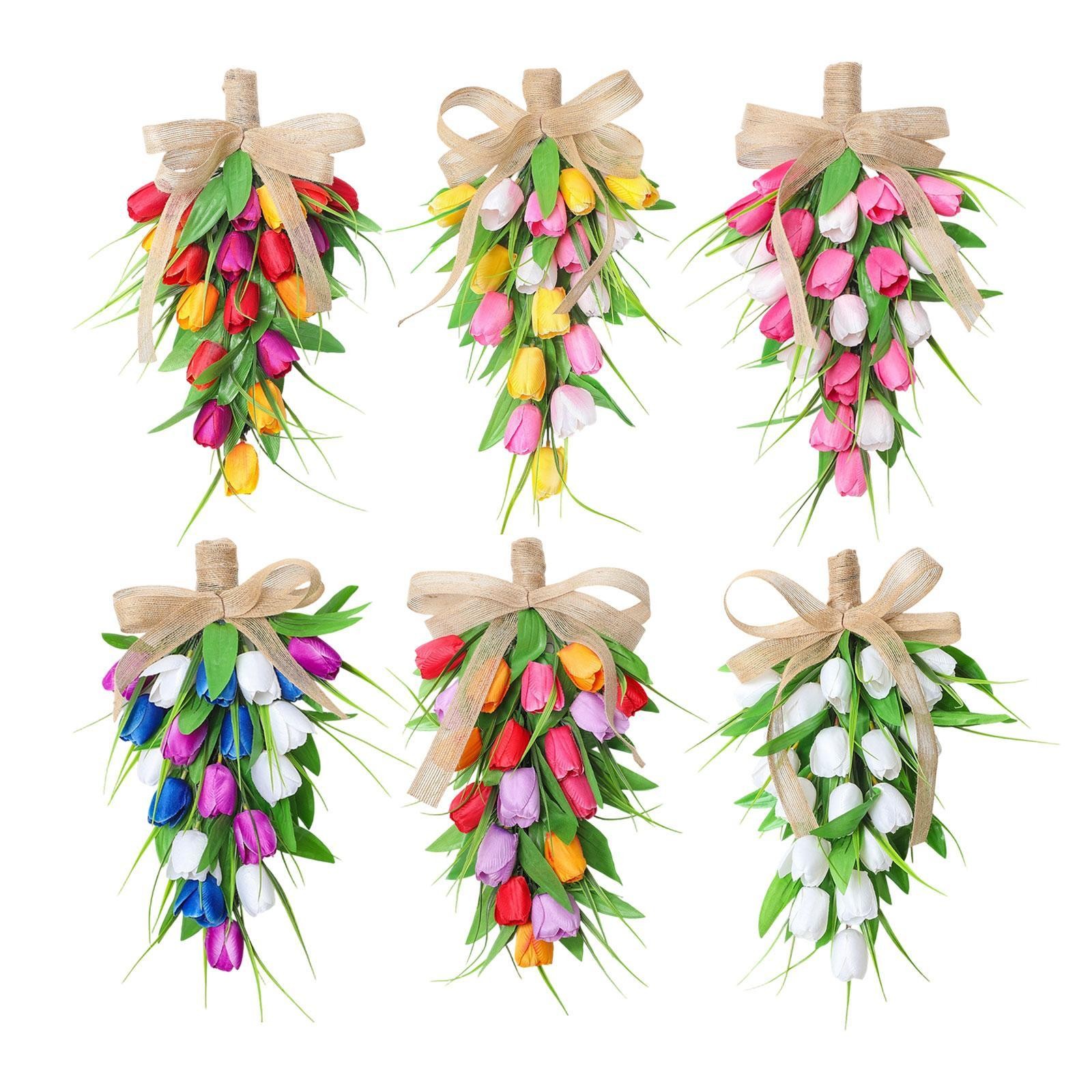 Tulip Teardrop Swag Beautiful Floral Wreath for Window Festival Farmhouse
