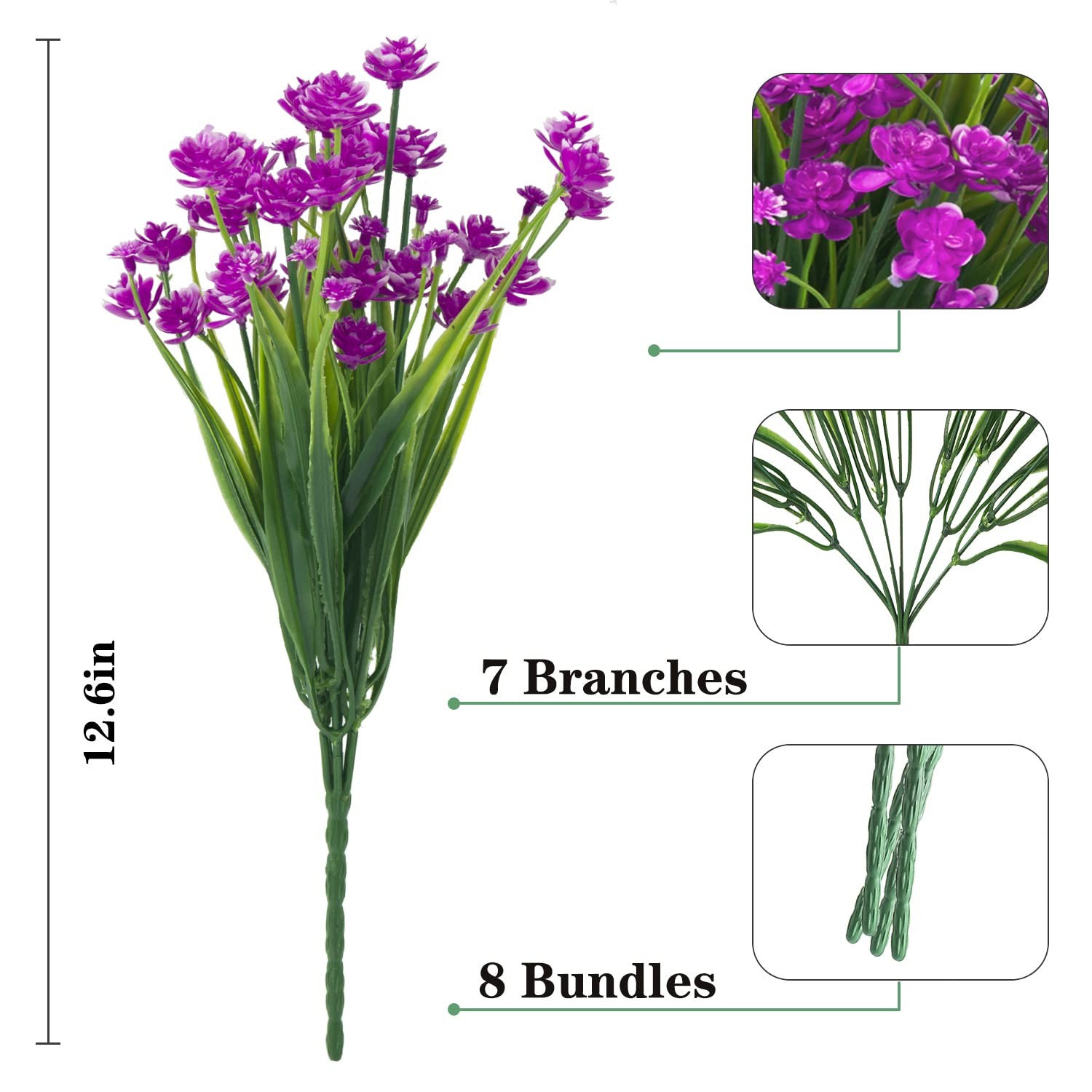 Outdoor Artificial Fake Flowers – 8 Bundles Plastic Flowers Outdoor Plants UV…