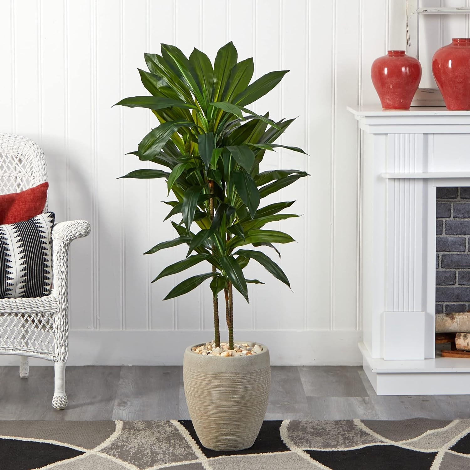 4Ft. Real Touch Dracaena Artificial Plant in Sand Planter – Green Decor