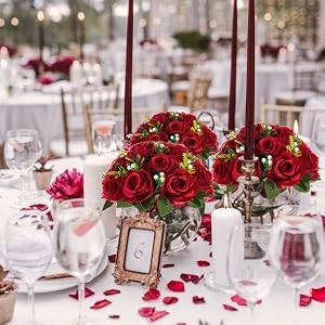 Flower Centerpieces for Tables Wedding: 10 Pcs Crimson Red Artificial Rose
