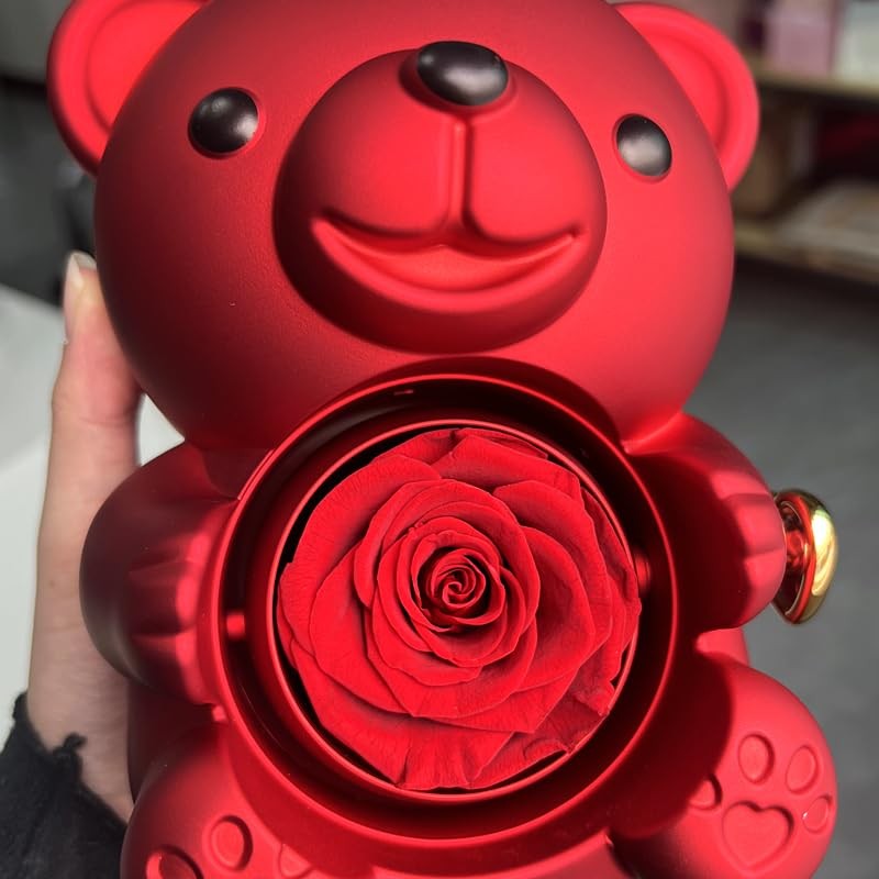 New Rose Hug Bear Jewelry Preserved Real Rose Gifts Eternal Rose for Mom,Girl…