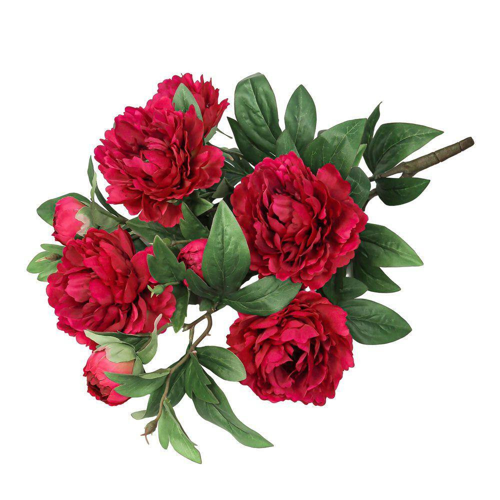 22 In. Deluxe Red Artificial Peony Plant Flower Stem Bush Bouquet