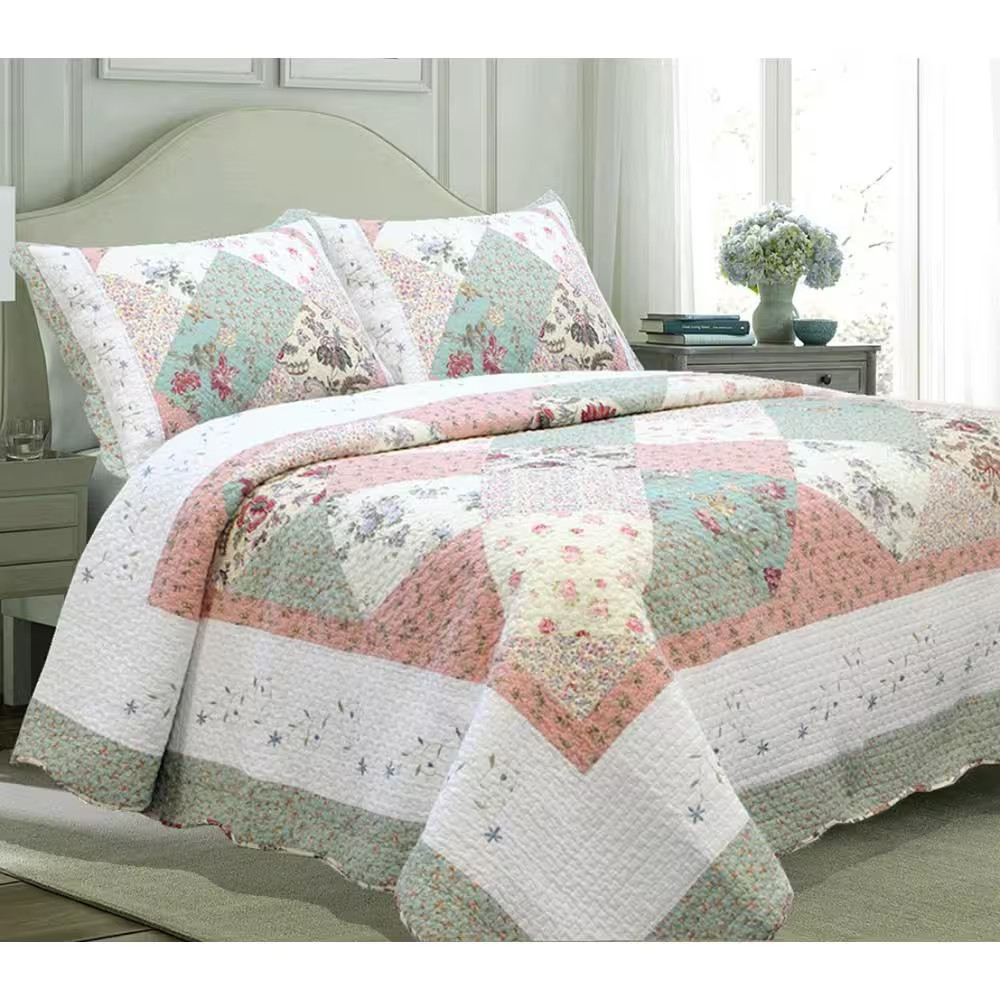 Floral Vine Country Cottage Flower Garden Patchwork Straight Multi-Color Pink Bl