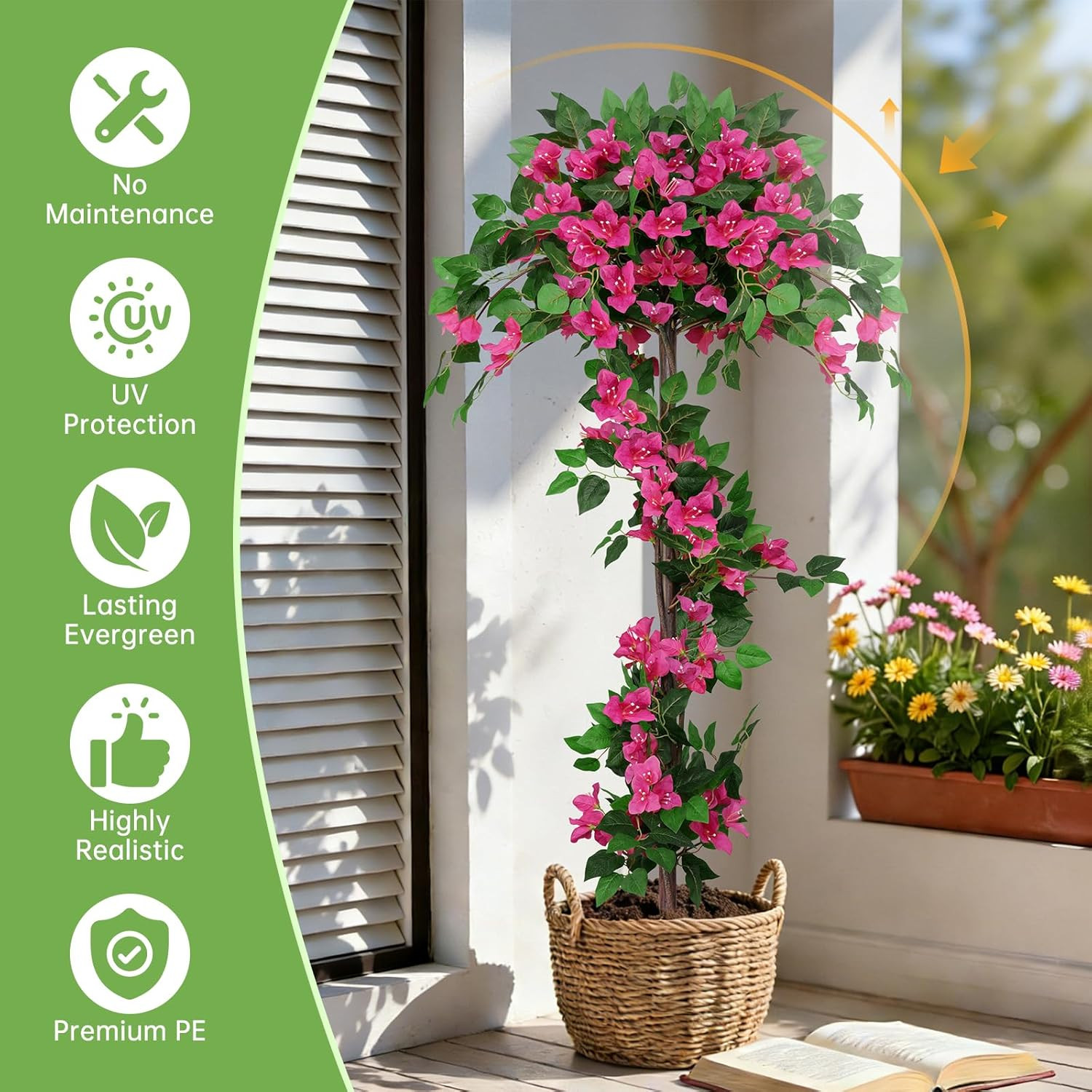2Pack 5FT UV Resistant Artificial Bougainvillea Trees for Outdoor Decor