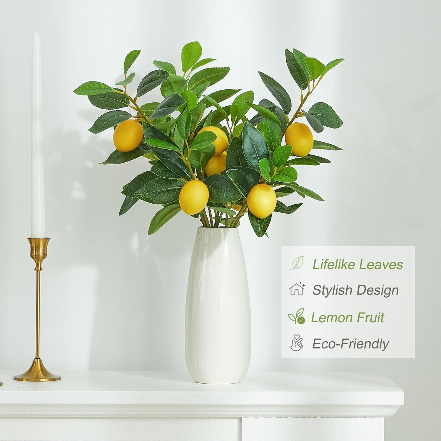 3 Pcs Artificial Lemons Tree Branches – Faux Greenery Stems Realistic Lemon Bran
